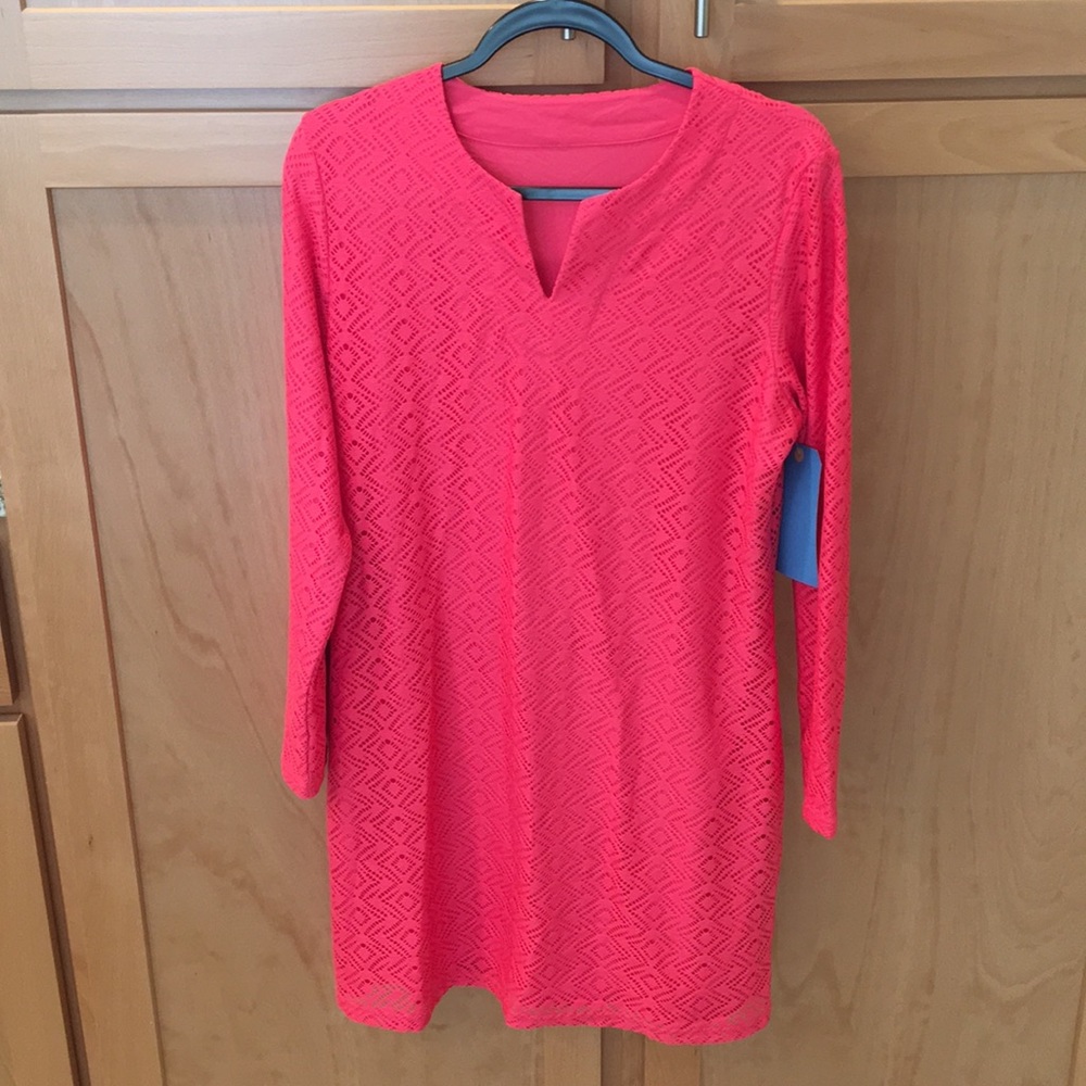 Coolibar Crochet Tunic - Bright Coral